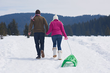 Image showing happy young couple having fun on fresh show on winter vacation