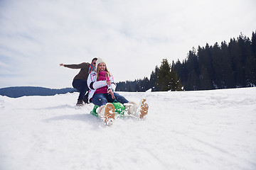 Image showing happy young couple having fun on fresh show on winter vacation