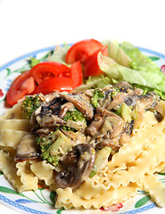 Image showing Vegetarian mushroom cream sauce pasta salad meal