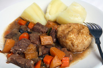 Image showing Beef stew suet dumpling and potatoes