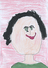 Image showing Childrens drawing - black-haired girl