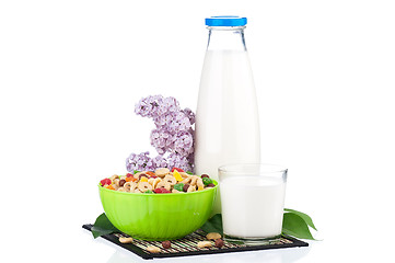 Image showing Milk with tasty cornflakes