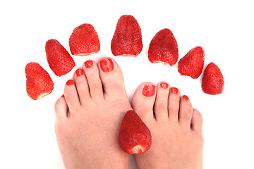 Image showing woman feet and strawberries