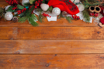 Image showing The wooden table with Christmas decorations 