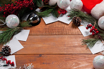 Image showing The wooden table with Christmas decorations 