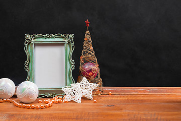 Image showing The wooden table with Christmas decorations 