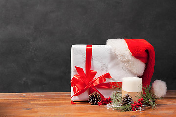 Image showing The wooden table with Christmas decorations 