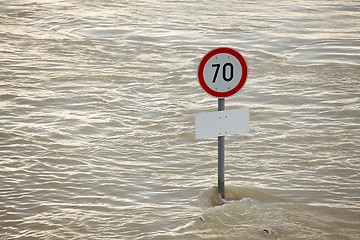 Image showing Flooded street with sign