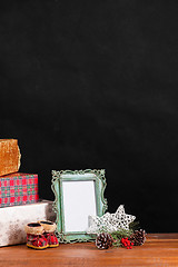 Image showing The wooden table with Christmas decorations 