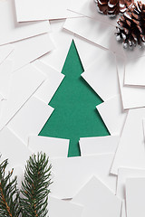 Image showing Creative design of christmas background with paper fir tree