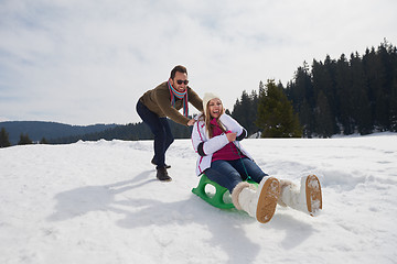 Image showing happy young couple having fun on fresh show on winter vacation