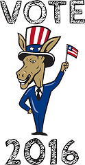Image showing Vote 2016 Democrat Donkey Mascot Flag Cartoon