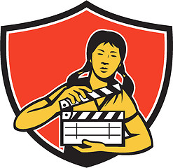 Image showing Asian Woman Movie Clapper Shield Retro