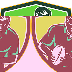 Image showing Rugby Player Running Passing Ball Crest Retro