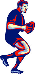 Image showing Rugby Player Running Passing Ball Retro