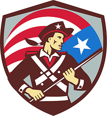 Image showing American Patriot Holding Brandish USA Flag Crest Retro