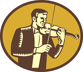 Image showing Violinist Musician Playing Violin Woodcut