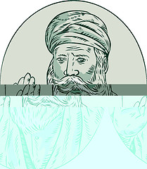 Image showing Sikh Guru Priest Waving Etching