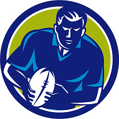 Image showing Rugby Player Running Passing Ball Circle Retro