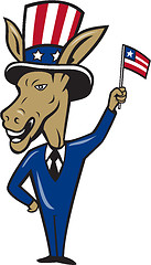 Image showing Democrat Donkey Mascot Waving Flag Cartoon