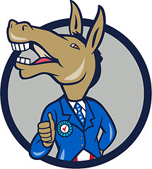 Image showing Democrat Donkey Mascot Thumbs Up Circle Cartoon