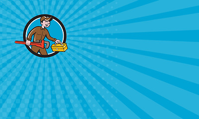 Image showing Business card Plumber Carrying Monkey Wrench Toolbox Circle