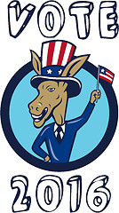 Image showing Vote 2016 Democrat Donkey Mascot Flag Circle Cartoon