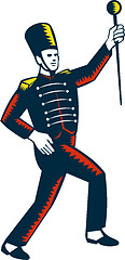 Image showing Drum Major Marching Band Leader Woodcut