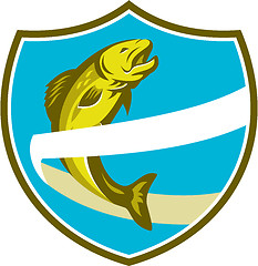 Image showing Trout Jumping Over Ribbon Shield Retro