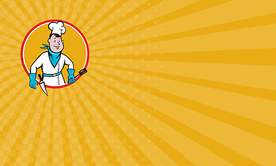 Image showing Business card Chef Cook Holding Spatula Knife Circle Cartoon