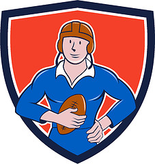 Image showing Vintage French Rugby Player Holding Ball Crest Cartoon