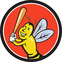 Image showing Killer Bee Baseball Player Batting Circle Cartoon