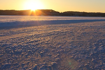 Image showing Frozen lake sunset