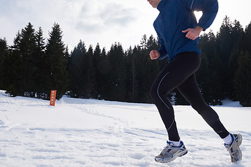 Image showing jogging on snow in forest