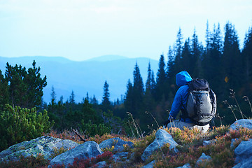 Image showing advanture man with backpack hiking