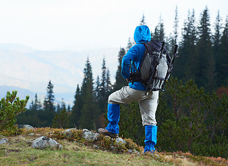 Image showing advanture man with backpack hiking