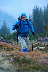 Image showing advanture man with backpack hiking