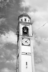 Image showing ancien clock tower in italy europe old  stone and bell