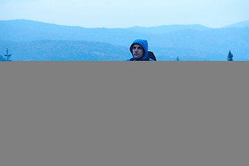 Image showing advanture man with backpack hiking