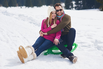 Image showing happy young couple having fun on fresh show on winter vacation