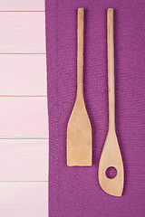 Image showing Kitchenware on purple towel