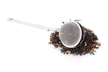 Image showing Black dry tea with petals
