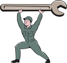 Image showing Mechanic Lifting Spanner Wrench Cartoon