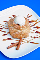 Image showing apple strudel with ice cream