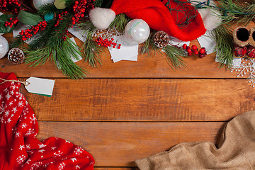 Image showing The wooden table with Christmas decorations 