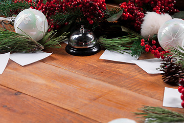 Image showing The wooden table with Christmas decorations 