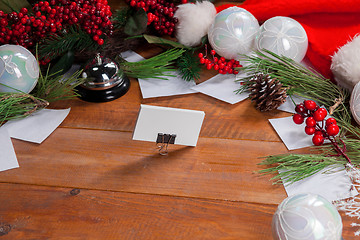 Image showing The wooden table with Christmas decorations 