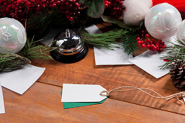 Image showing The wooden table and Christmas decoration