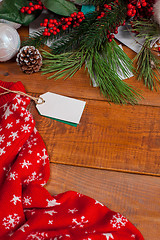 Image showing The wooden table and Christmas decoration