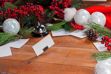 Image showing The wooden table with Christmas decorations 